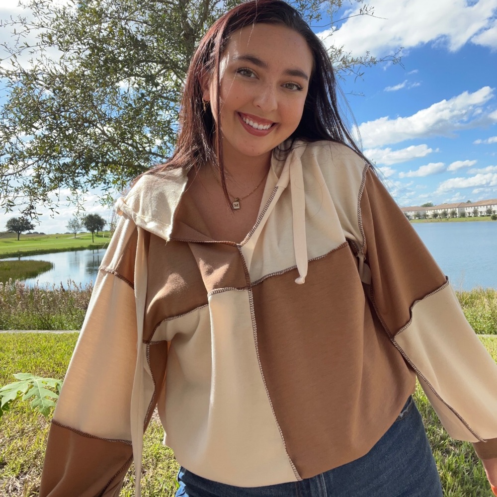 Tan Color-block Hoodie Multiple Sizes Available